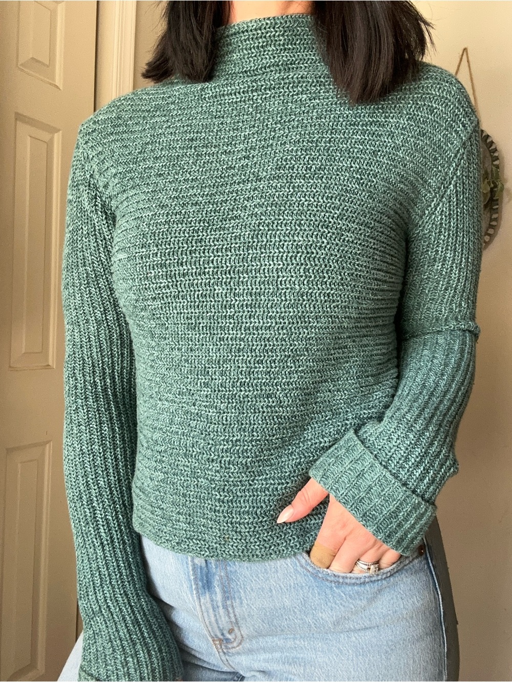 Royal Robbins 100% cotton Heathered Seafoam Green Ribbed Mock Neck Sweater